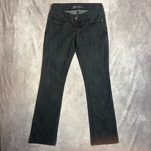 Guess Black Denim Rhinestone Embellished Pockets Low Rise Boot Cut Jeans Size 27